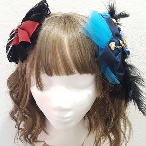 red black blue lace bow feather dramatic french barette fascinator hair clips